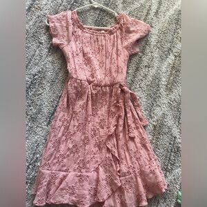 Pink Ruffled eyelet tiered Sundress with Flutter Sleeves